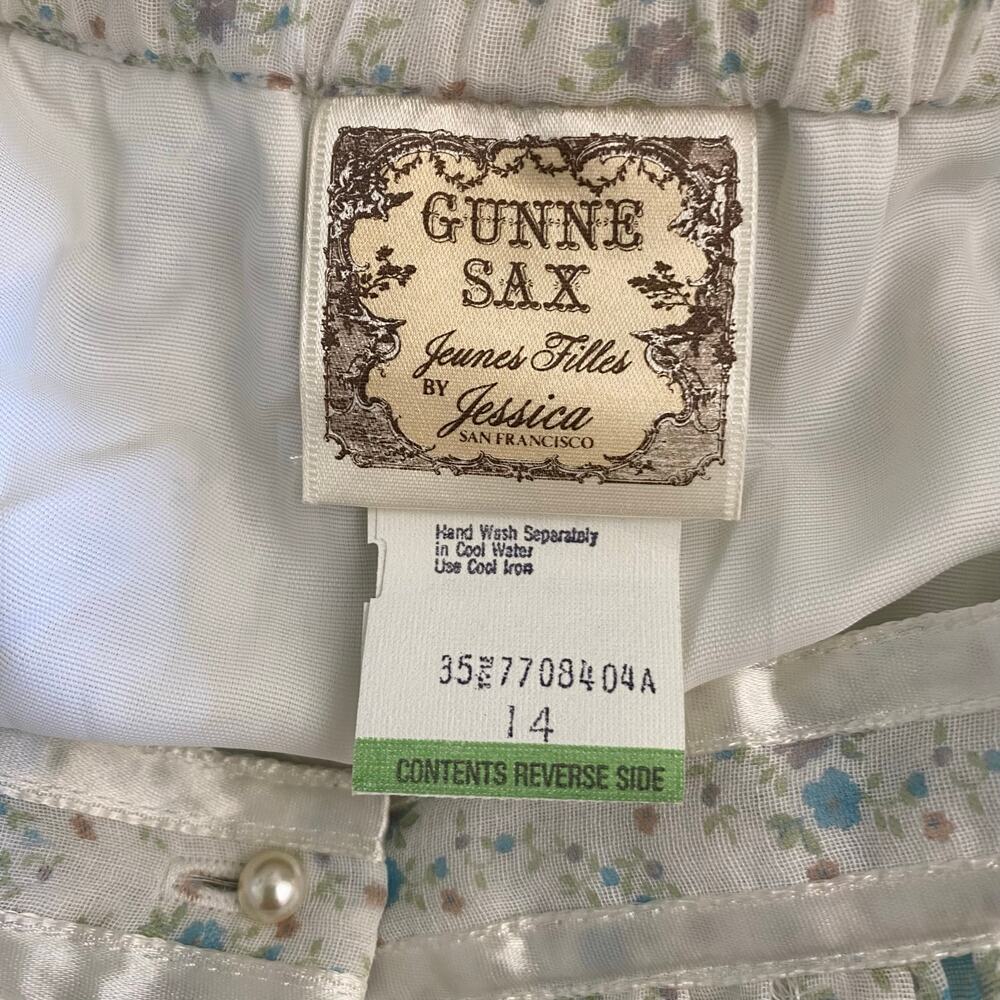 Gunne Sax Jeunes Filles Vintage 1970 Cream Blue Floral Ruffled Skirt Set Size 14 - Picture 3 of 16
